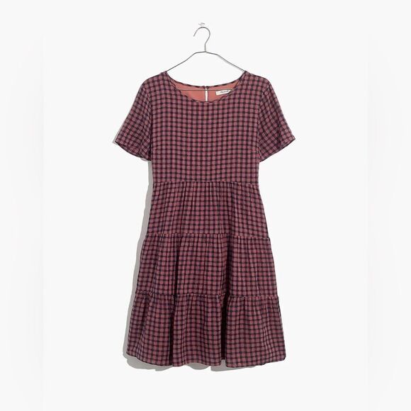 Madewell Short-Sleeve Tiered Mini Dress in Gingham Check - Picture 3 of 10